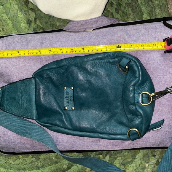 Lusher Italian Leather Sling Bag Deep Teal With Dust Bag - Picture 7 of 9